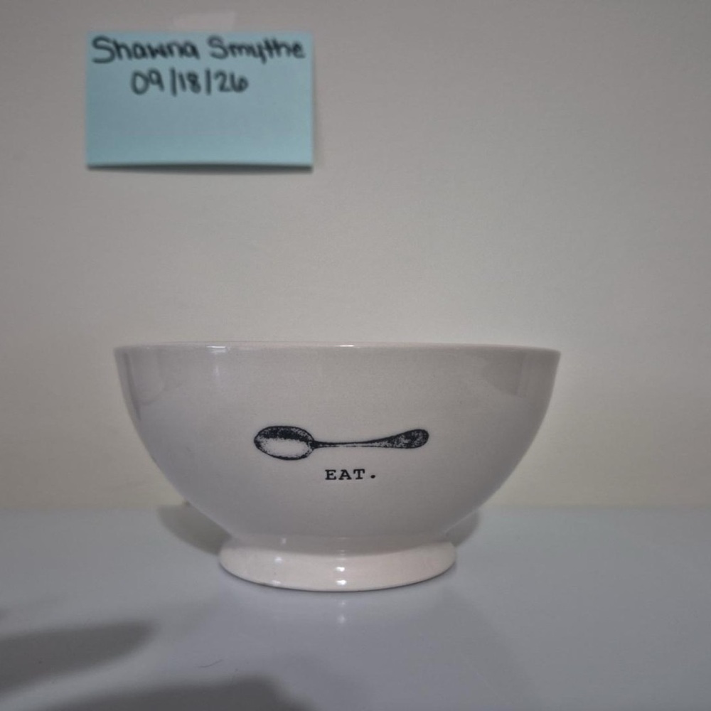 Rae Dunn Cream Stoneware Bowl with Spoon Graphic and 'EAT.'